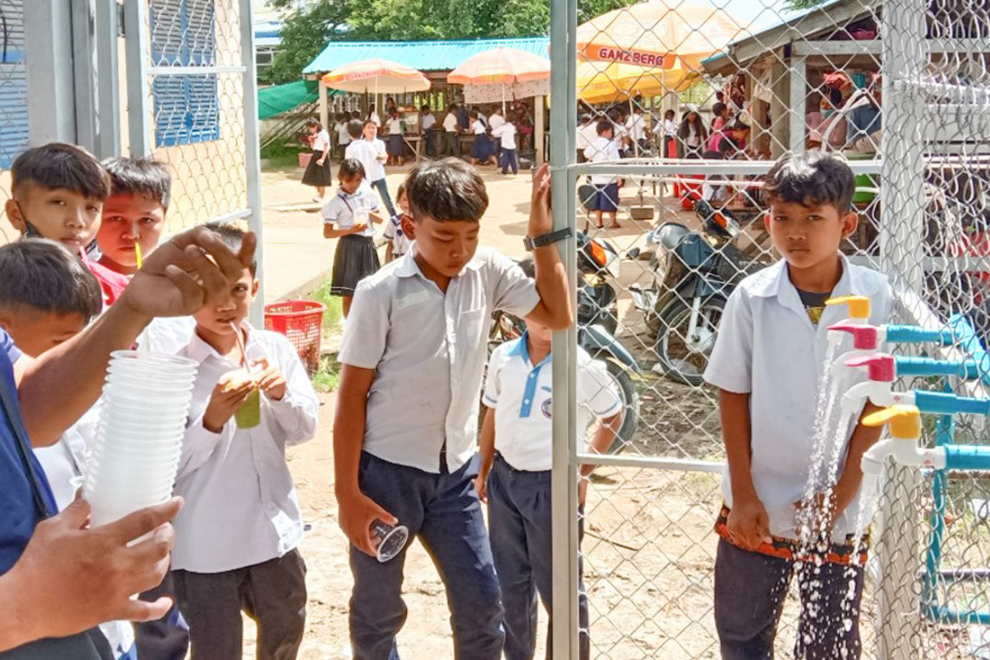 The water system at Sen Sok Elementary School. Taps are also provided outside the school grounds for the community’s residents to use, free of charge. WOLPC