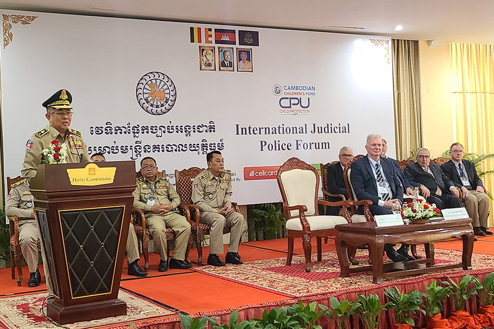Cambodian deputy national police commissioner Moung Sothea delivers his remarks during the opeining of the forum, on September 25. Hong Raksmey