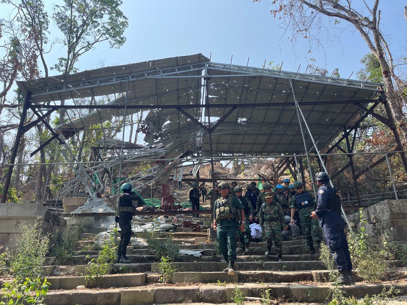 The ASEAN Observer Team (AOT) observed the destruction of infrastructure at the Preah Vihear Temple. Supplied