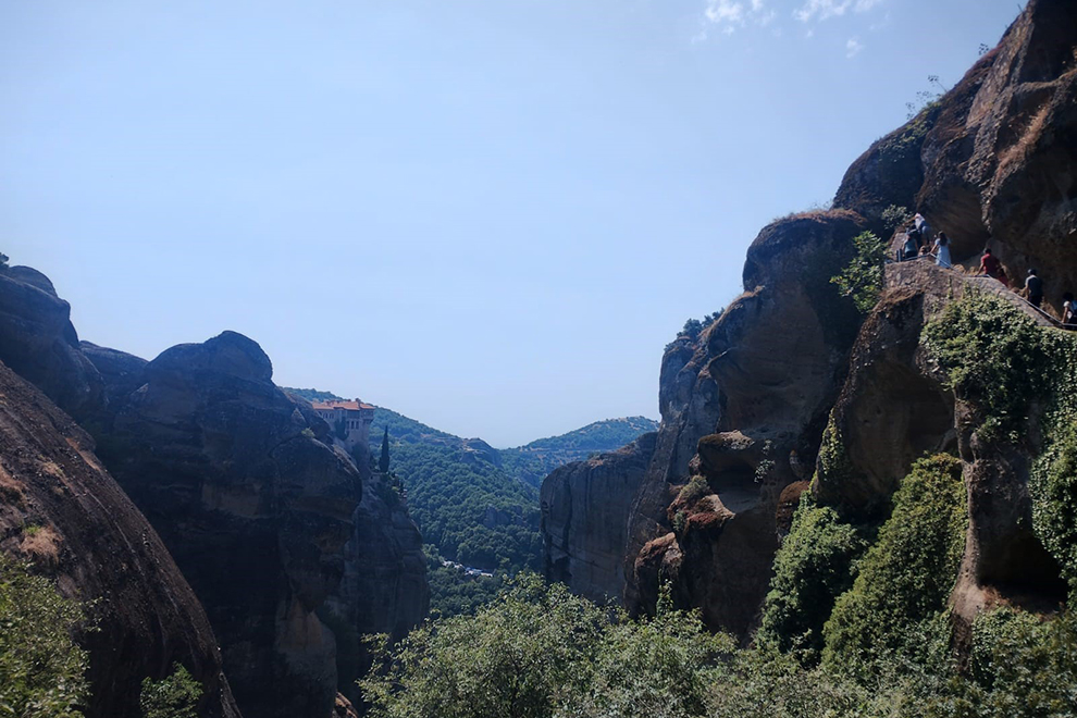 A monastery at Meteora perched high on a rocky outcrop in the Pindus Mountains of Greece in July. Tim Jones