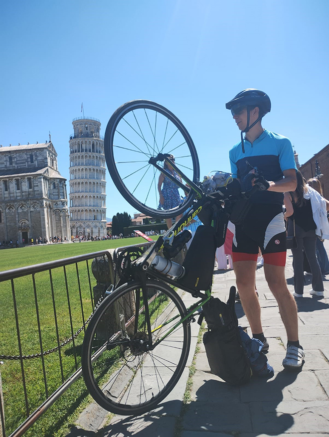 Tim and the Leaning Tower of Pisa in Italy in June. Supplied