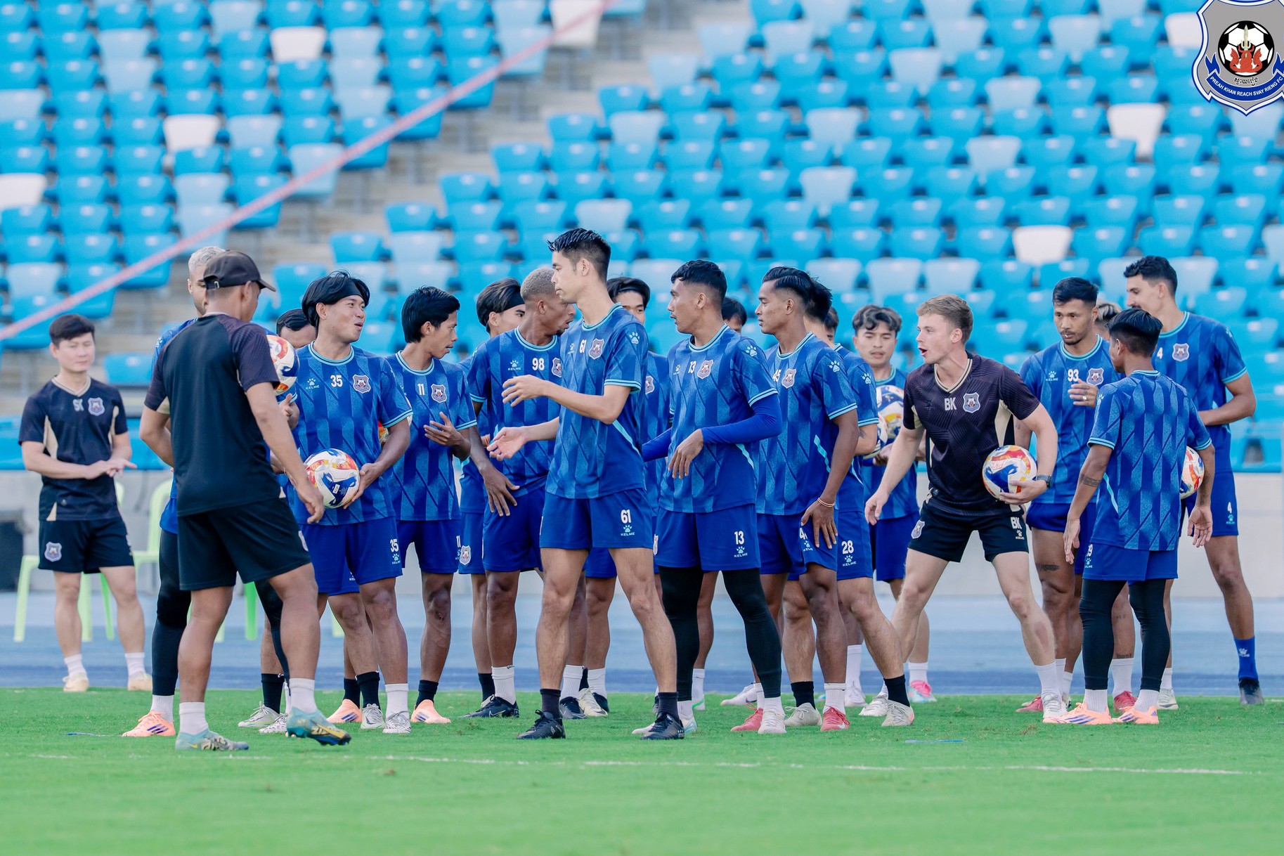 The Svay Rieng squad train at Morodok Techo National Stadium on Wednesday. Supplied