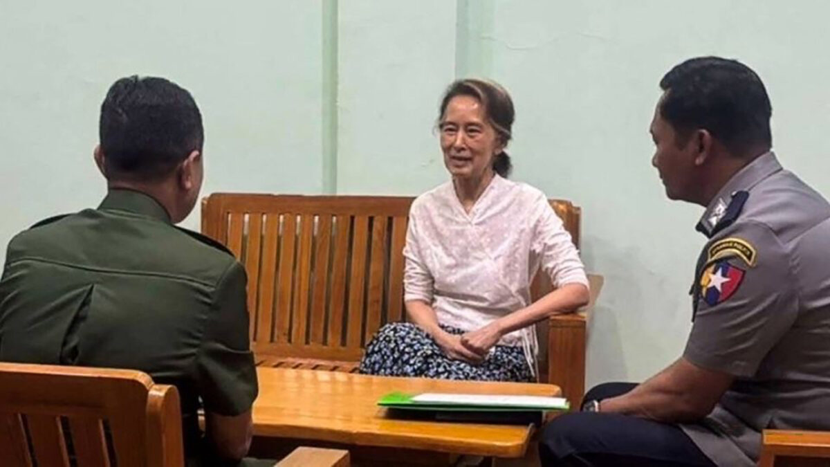 This undated handout photo from the Myanmar Military Information Team released on April 30 shows Aung San Suu Kyi talking in an undisclosed location. PHOTO: MYANMAR MILITARY INFORMATION TEAM/AFP