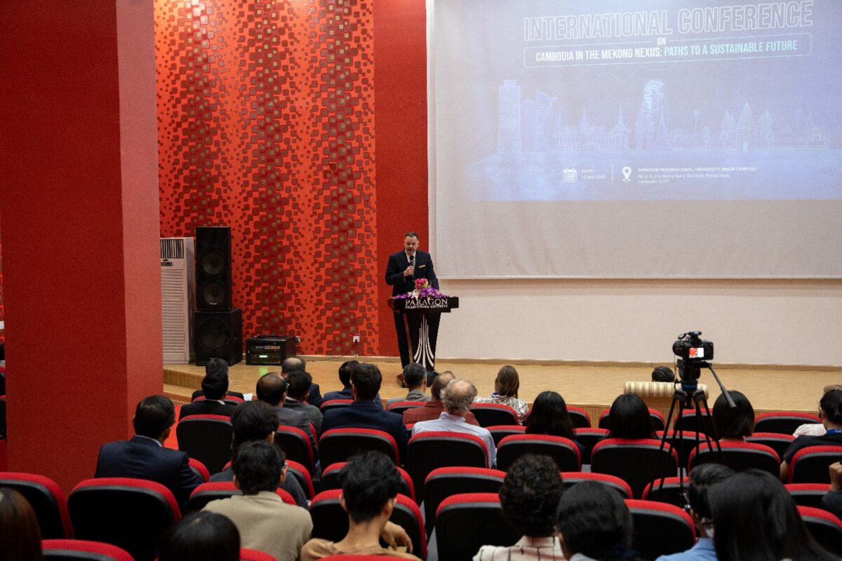 Paragon hosts international Mekong development conference Bradley Jensen Murg, Paragon International University provost, addresses the May 15 opening ceremony of an international conference on Mekong regional development. Supplied