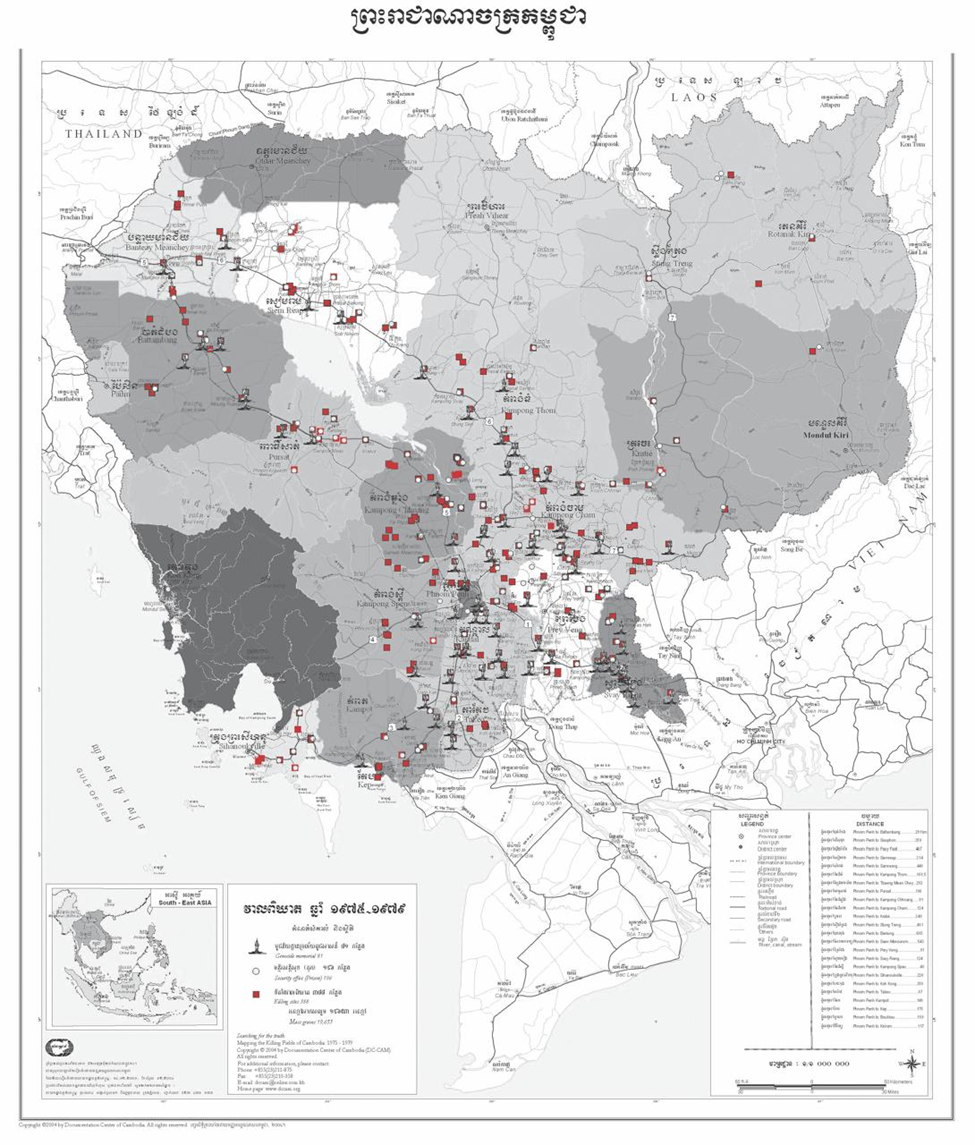 A map shows several of the largest of the Khmer Rouge ‘killing fields’ from 1975-1979. DC-Cam